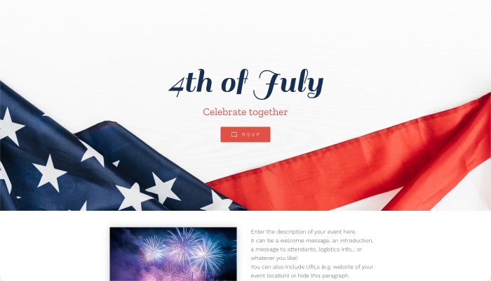 USA Flag for this iconic "4th July" RSVP website theme