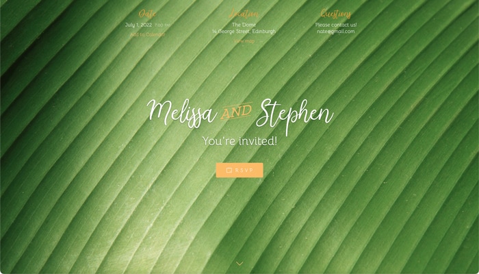 A tropical "Banana Leaf" e-vite theme