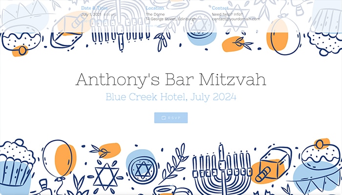 Pretty Bar Mitzvah RSVP website theme
