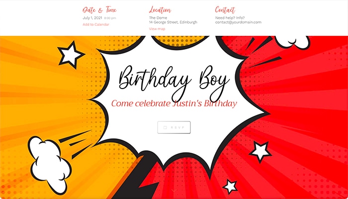 A comic-inspired theme for Birthday or other event