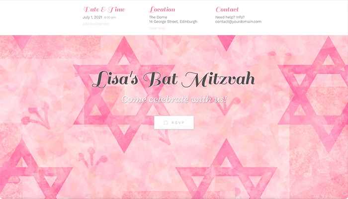 Pink Bat Mitzvah theme with David Star